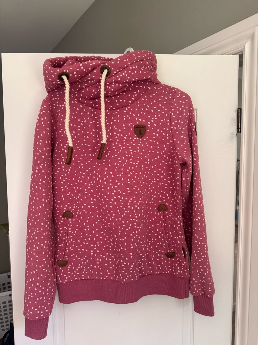 Wanakome Women's Pink Polka Dot Funnel Neck Sweatshirt, NWOT